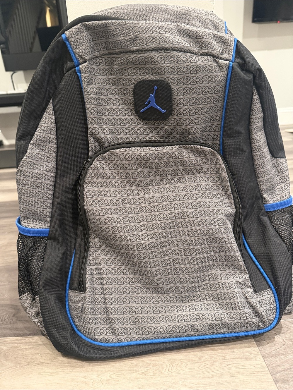 Jordan Gray and Black Backpack with Blue Trim